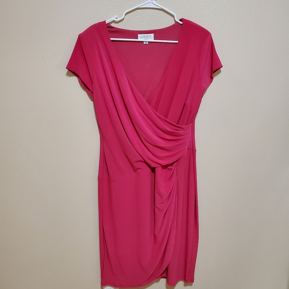 Kasper Dresses & Skirts - Kasper Hot Pink Faux Wrap Dress Size 14